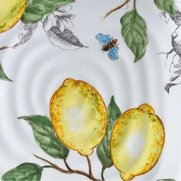 Maxcera Sketch Lemon Shabby Chic Dinner Desert Appetizer Square Plates Set of 4 - Picture 10 of 15